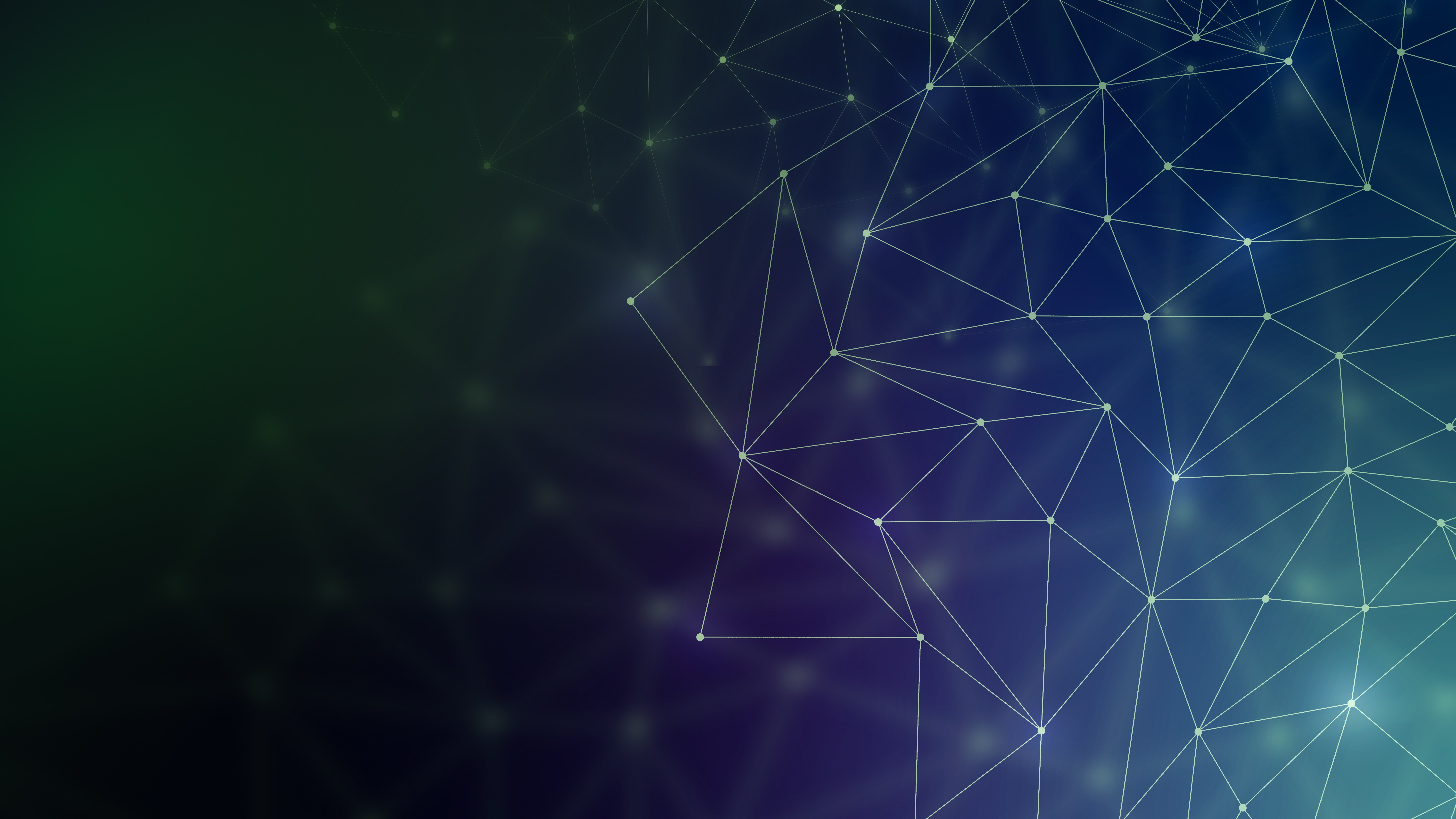 Abstract network of glowing white dots connected by lines across a green-to-blue gradient background, representing connectivity and data networks.